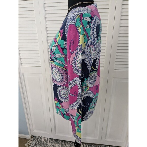 Talbot's Sweater Women’s Sz S Lightweight 3/4 Sleeve Multi Paisley 70s Vibe Mod - Picture 7 of 11